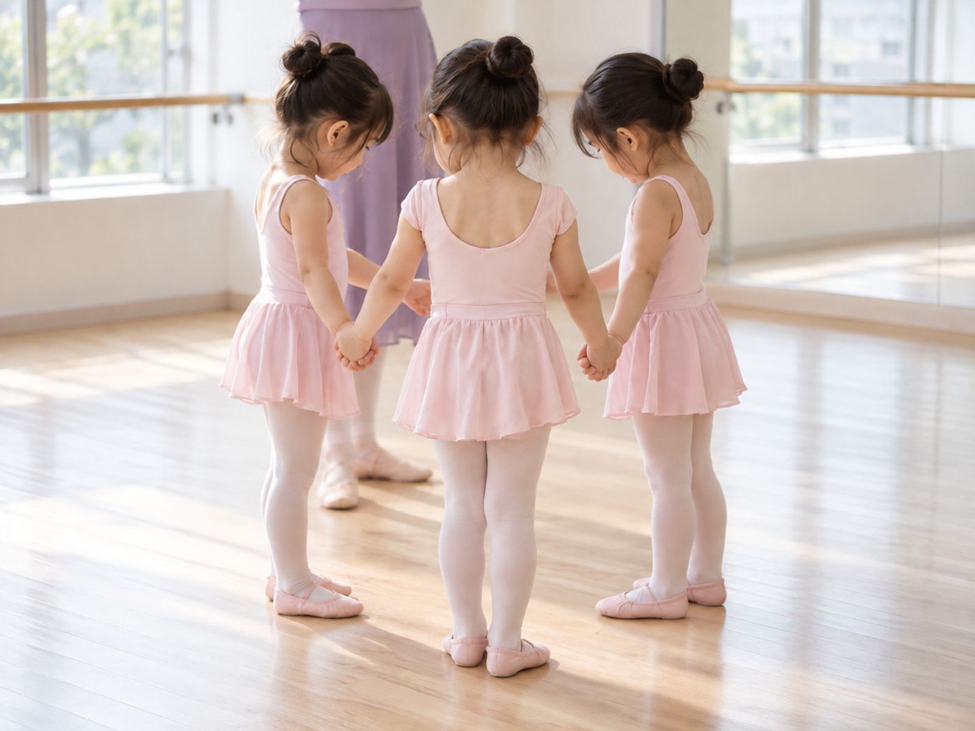 児童科クラスで輪になって踊る小さな女の子たち